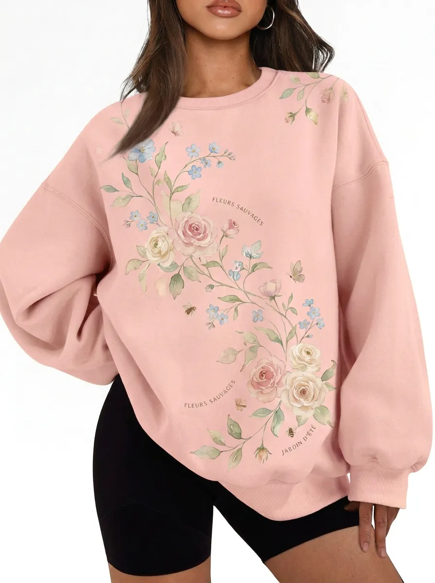 Women's Floral Garden Nature Lover Watercolor Printed Sweatshirt