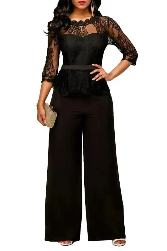 Lace Peplum Wide-Leg Jumpsuit