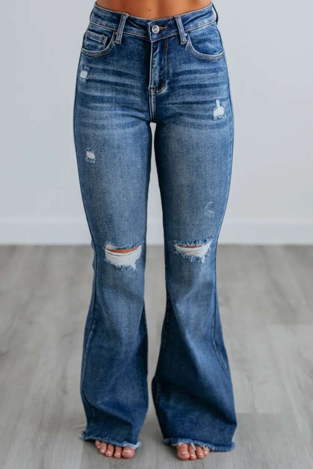 Women's High Rise Frayed Hem Cotton Blend Jeans