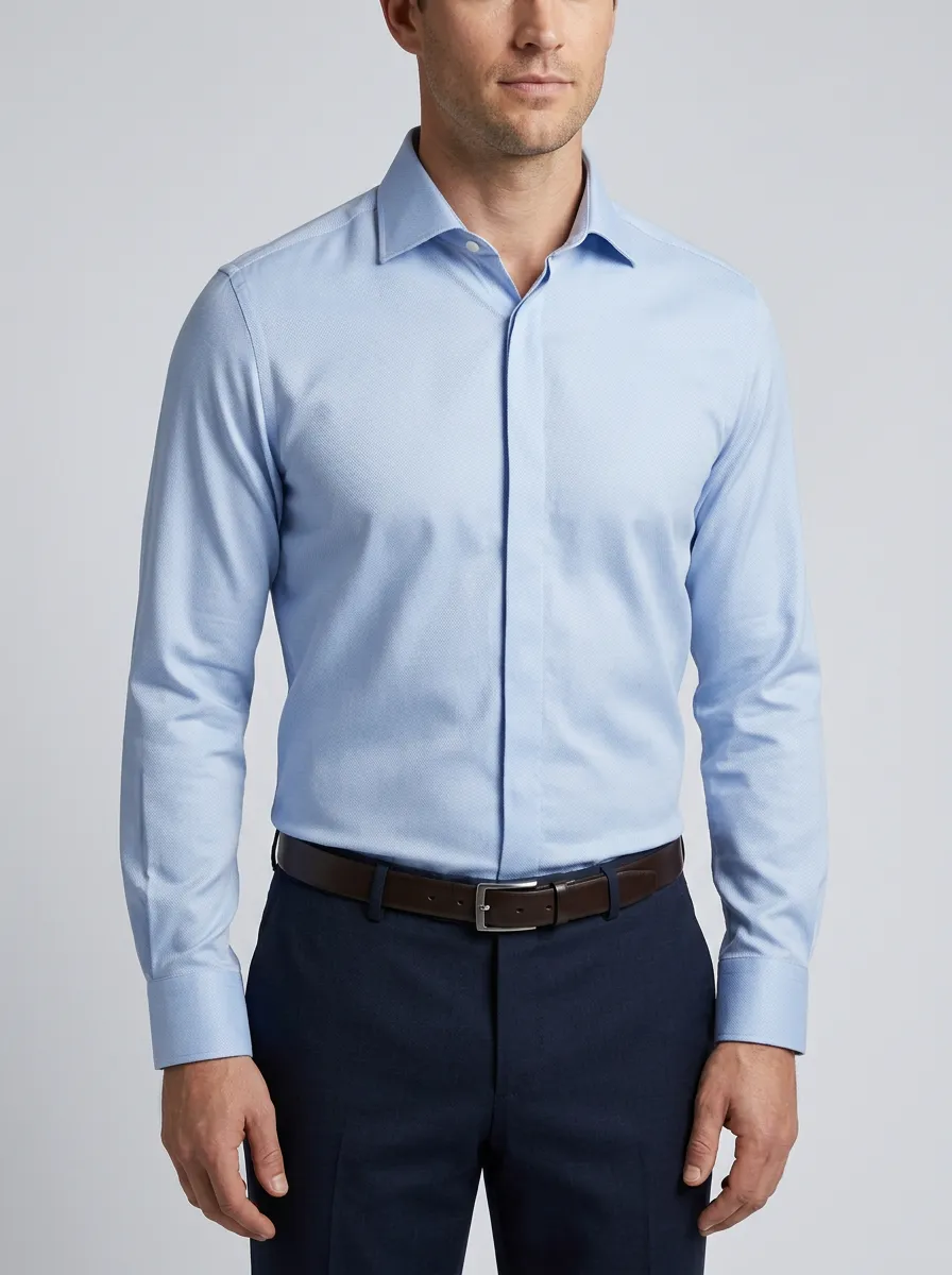 Men's Light Blue Micro-Texture Dress Shirt