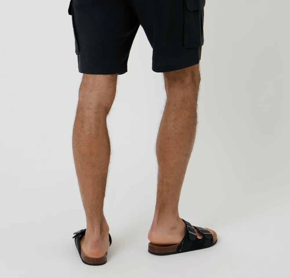 Men's Black Linen Blend Cargo Shorts