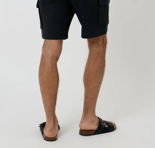 Men's Black Linen Blend Cargo Shorts