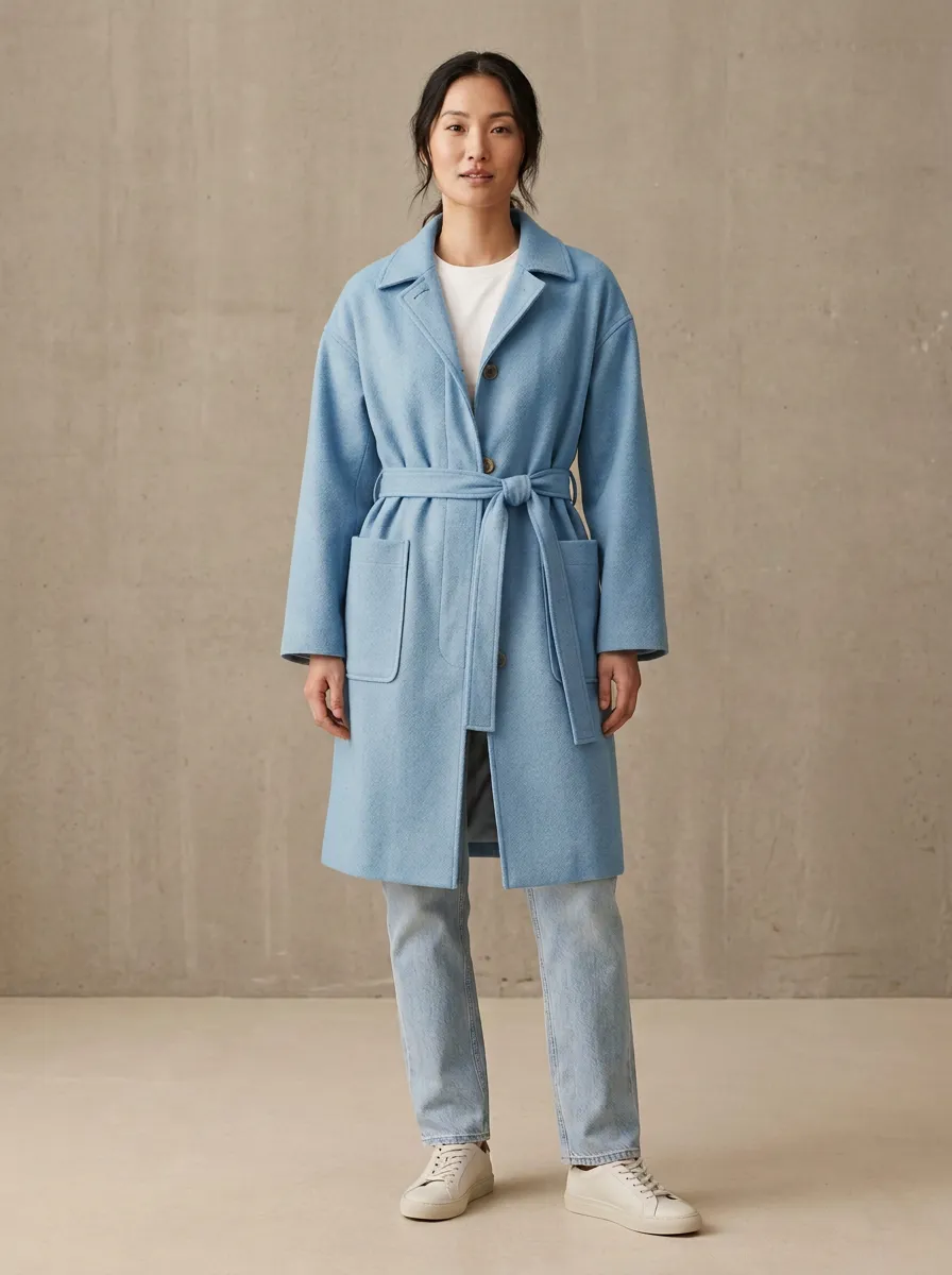 Wool Blend Belted Overcoat Jacket