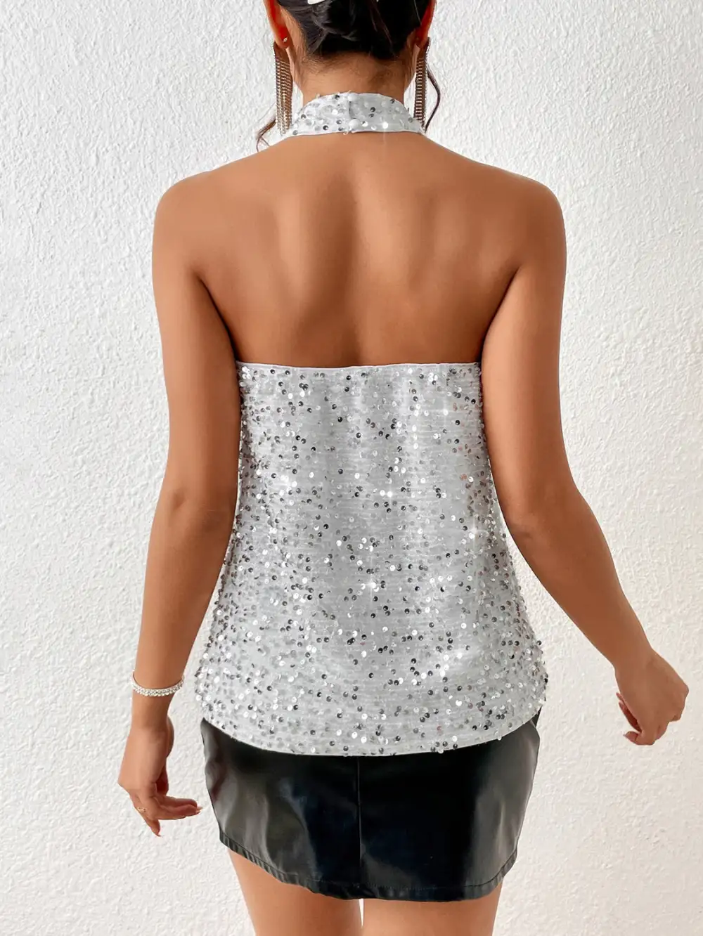 Sequin Halter Neck Tank Top