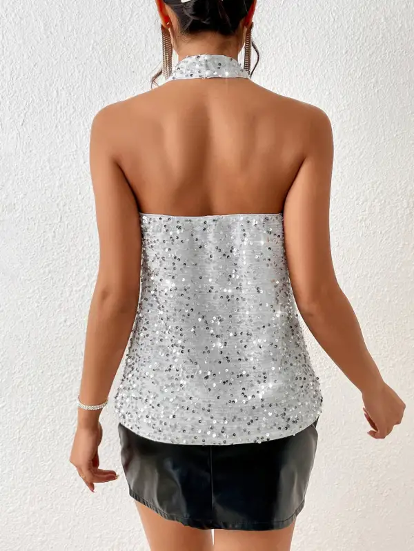 Sequin Halter Neck Tank Top
