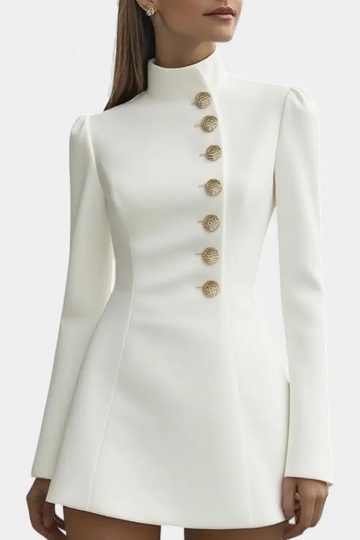 Blazer-Style High-Neck Mini Dress