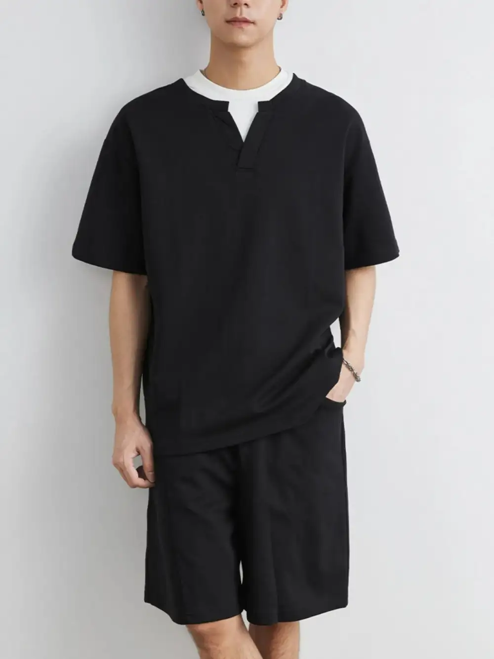 Half Sleeve Coordinated Top And Shorts Set