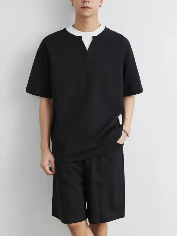 Half Sleeve Coordinated Top And Shorts Set