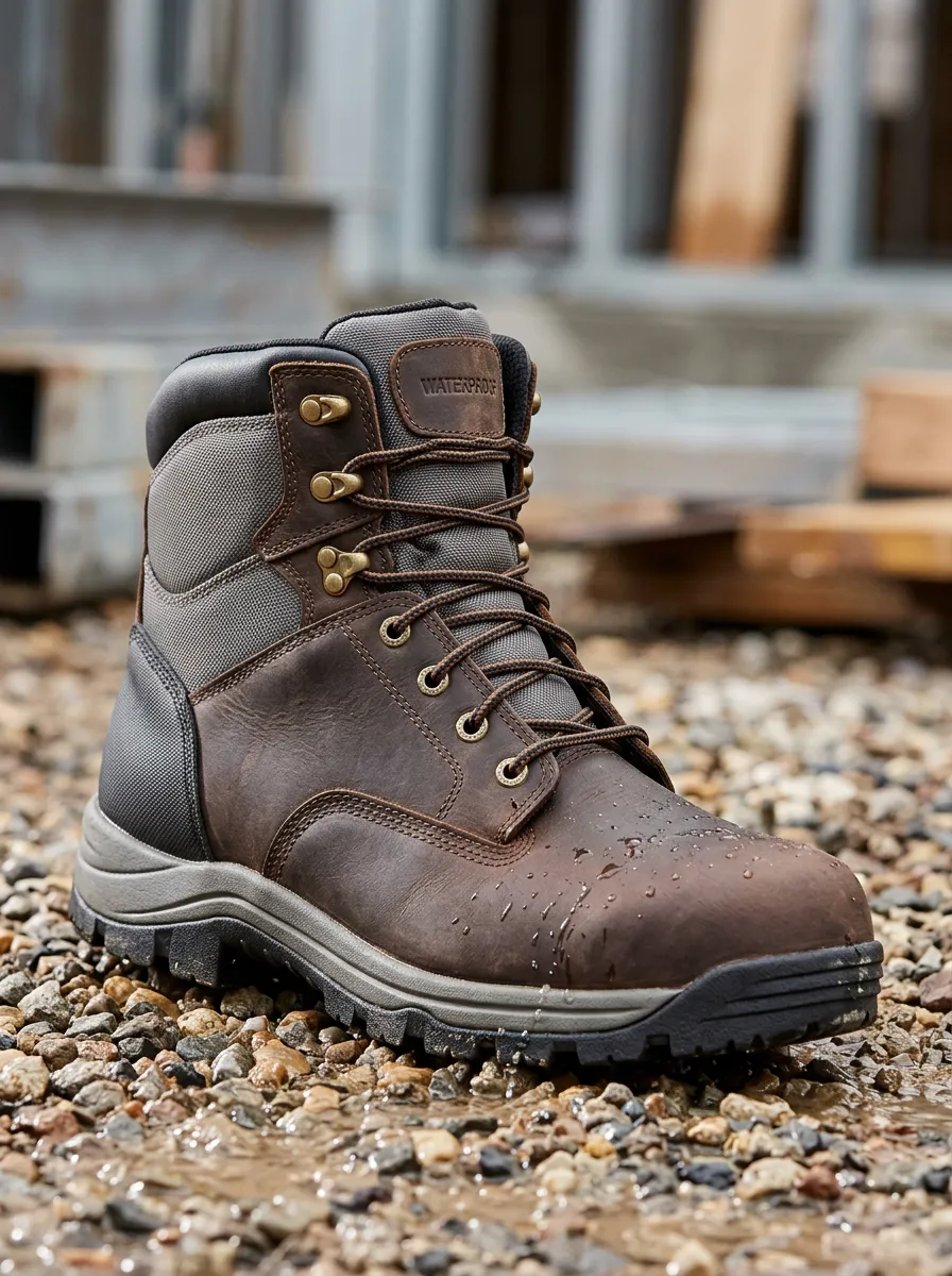 Men's Outdoor Construction Brown Leather Waterproof Work Boots