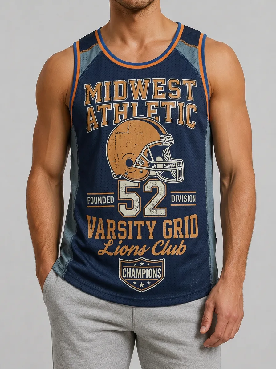 Men's Midwest Athletic Football Helmet 52 Varsity Printed Tank Top