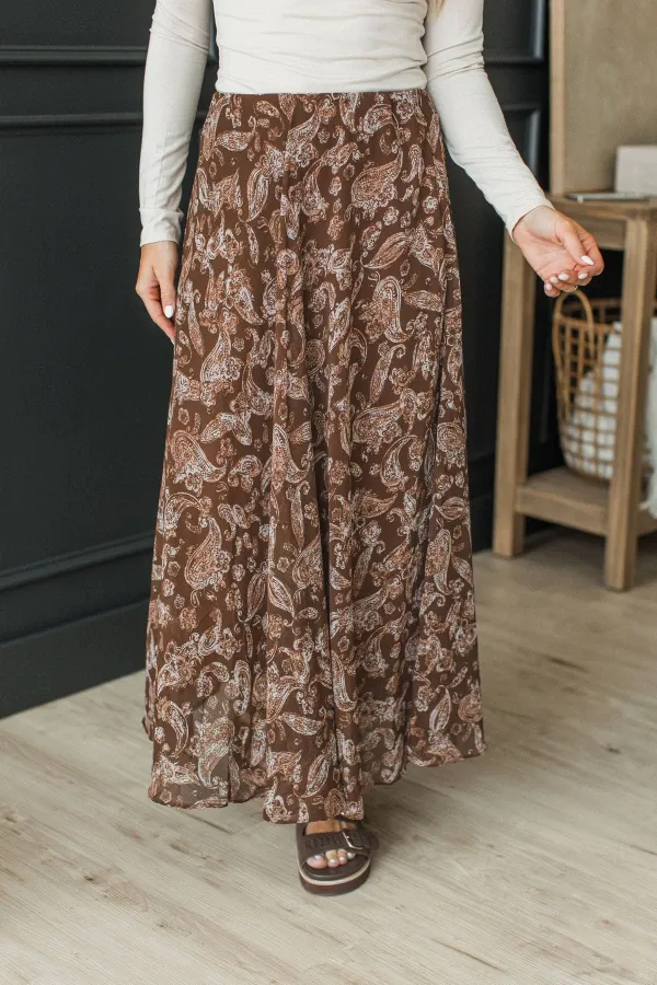 Elastic Waist Paisley Maxi Skirt