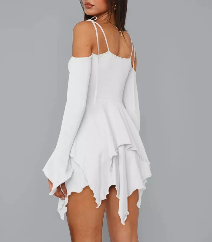 Plus Size Ruffle-Hem Tie-Shoulder Mini Dress