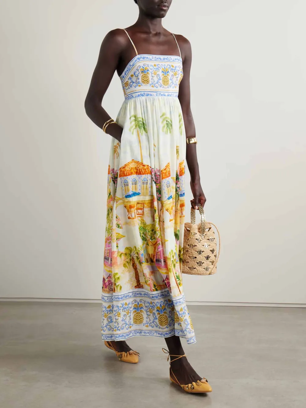 Holiday Painted Print Sling Maxi Dress