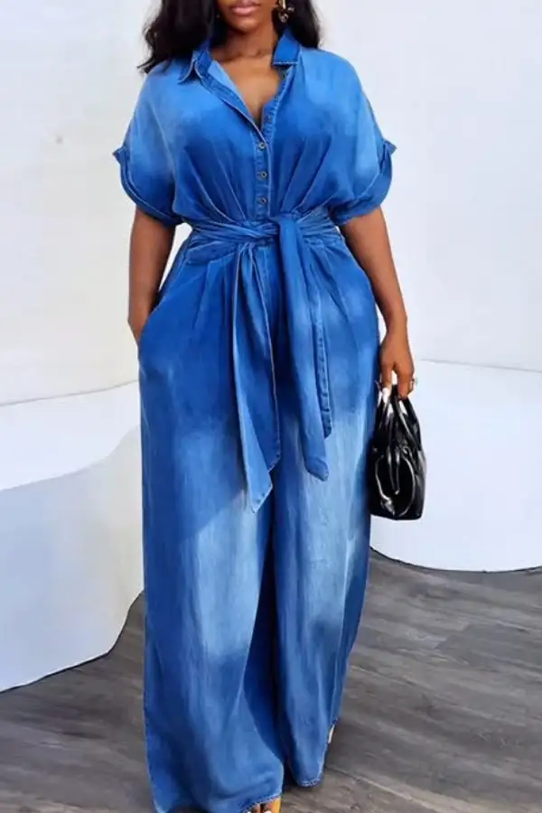 Lace-Up Wide-Leg Short Sleeve Jumpsuit