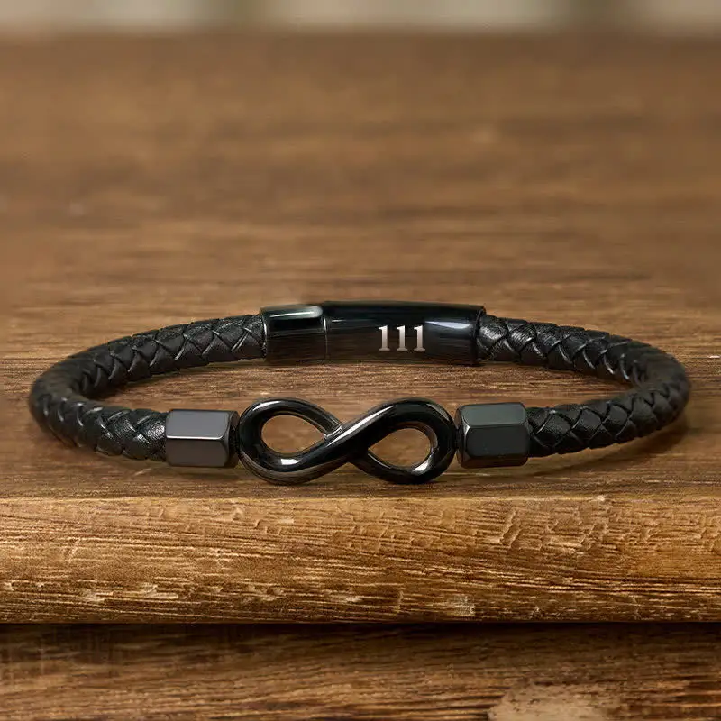 Angel Numbers Infinity Symbol Leather Faith Bracelet