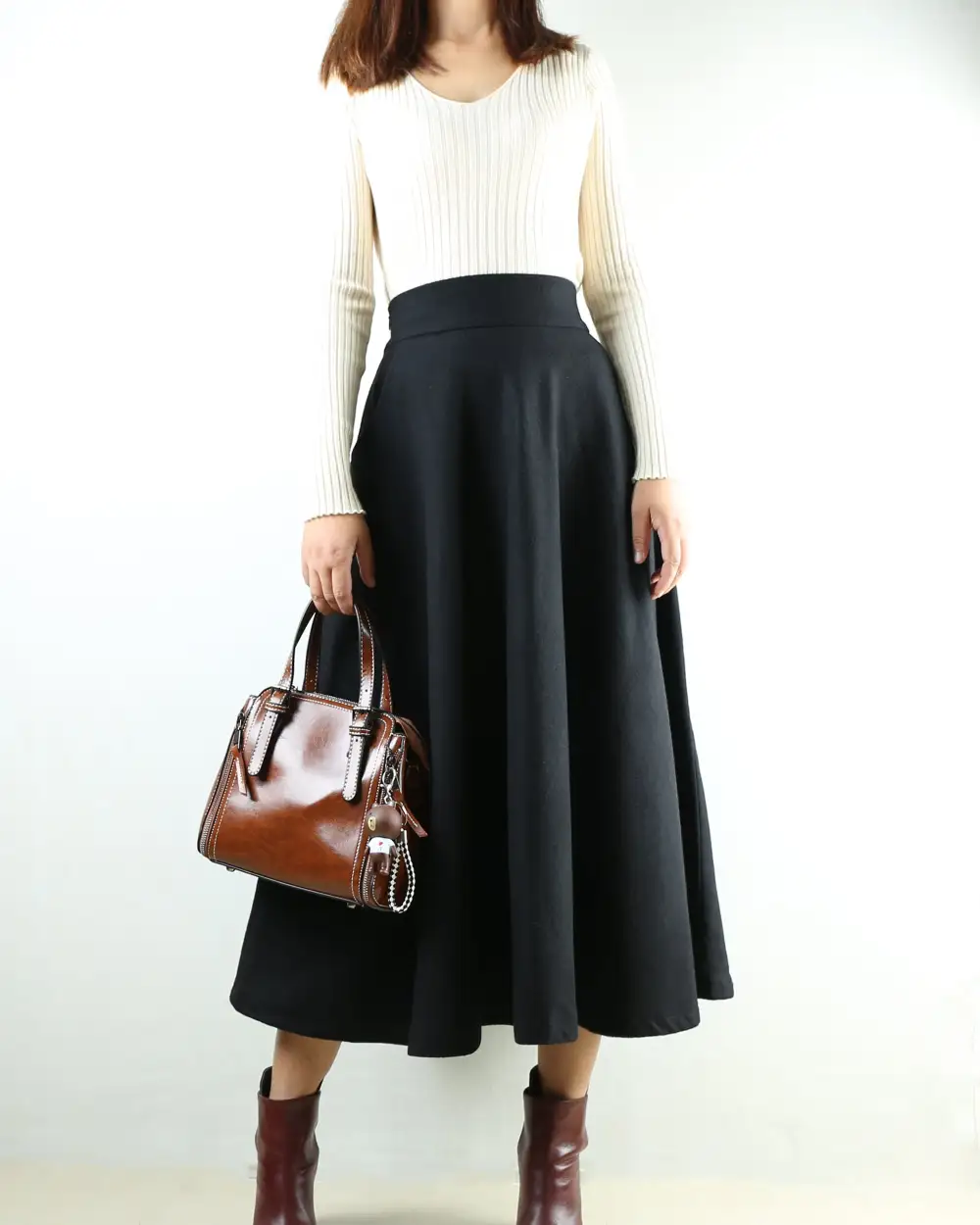 Everyday Pocketed Wool Flared Maxi Skirt