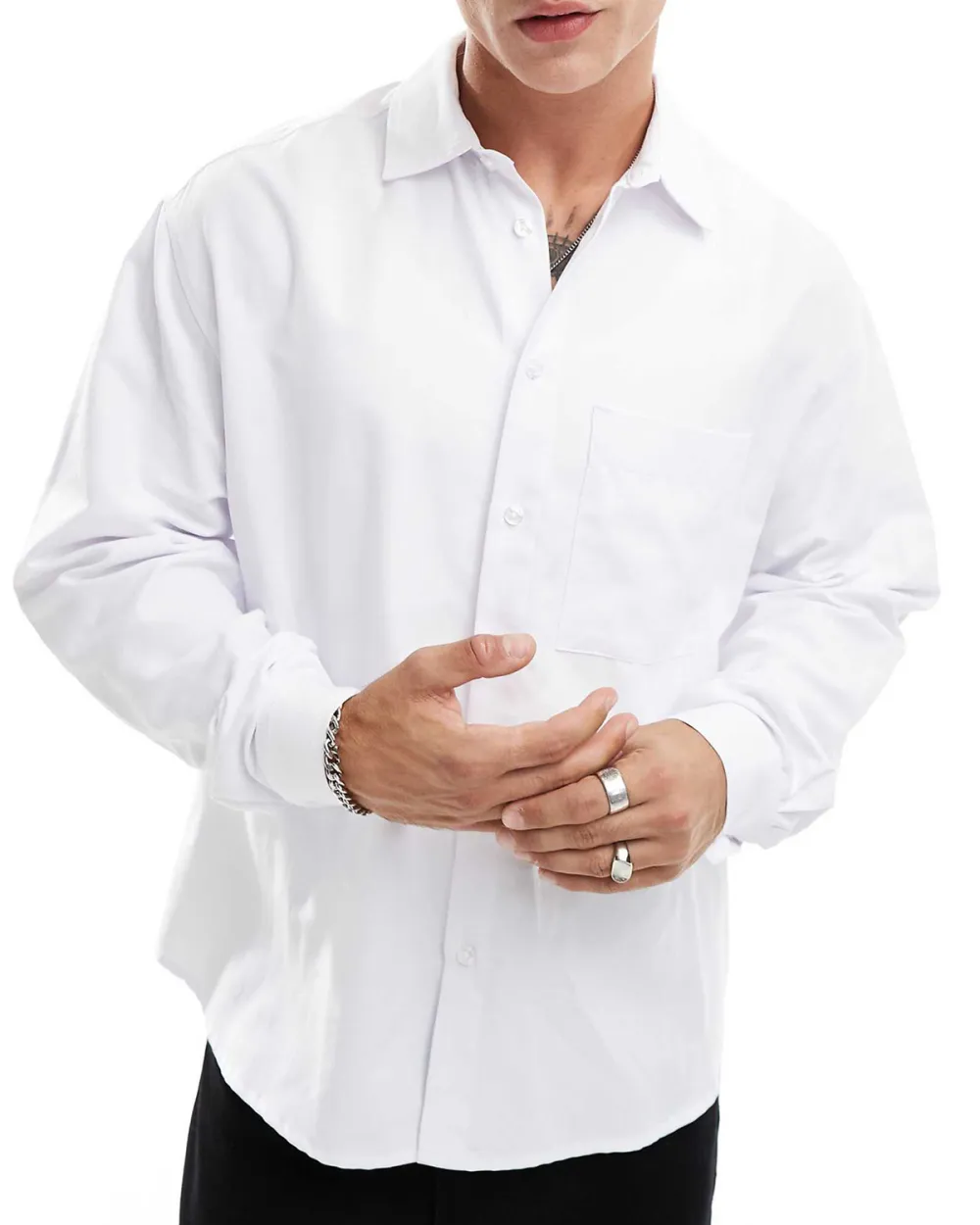 Oversized Oxford Shirt With Pocket In White