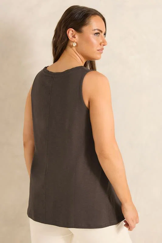 Chocolate Brown Premium Cotton Vest Top detail 2