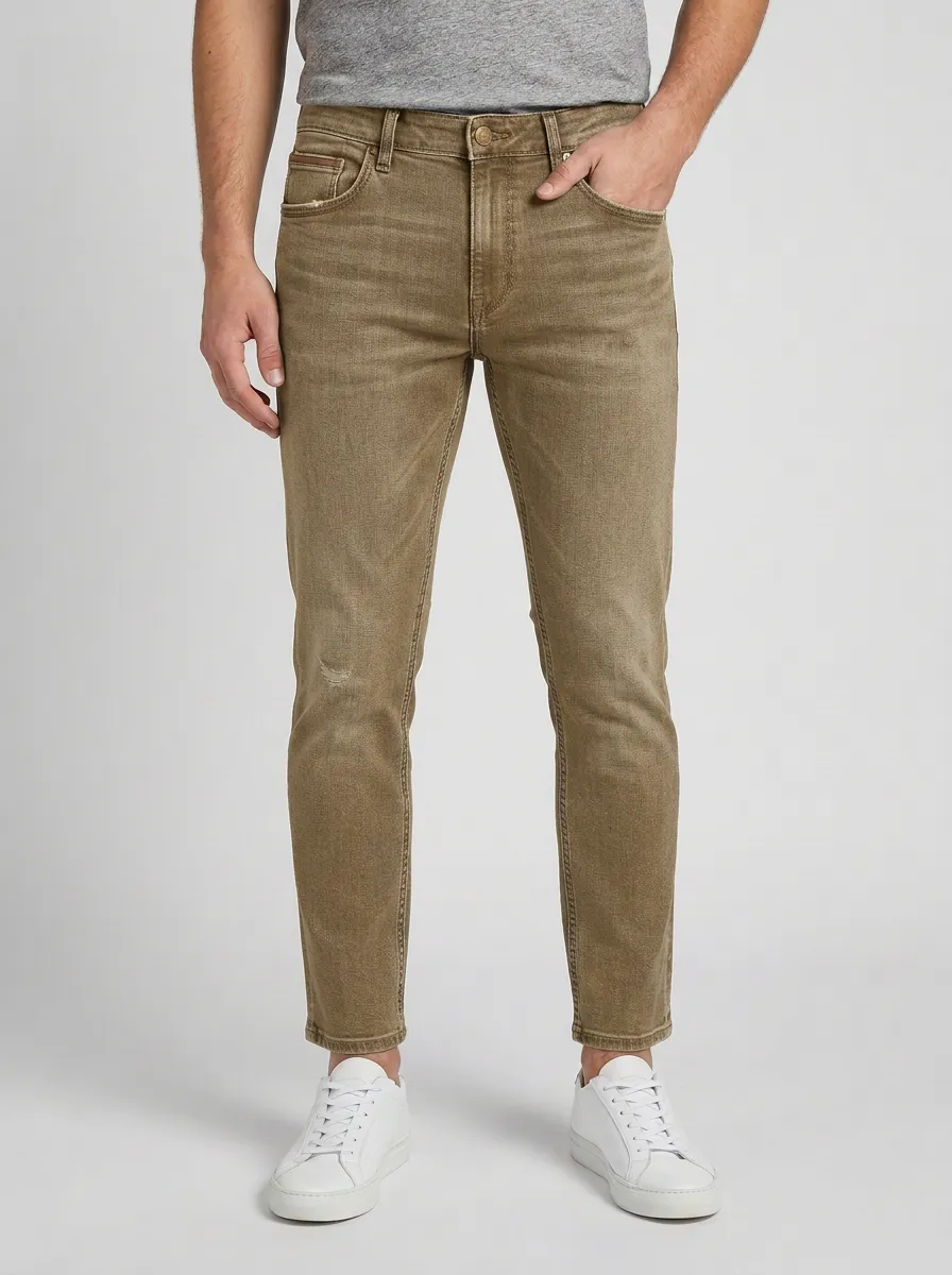Men's Casual Distressed Blue Slim-Fit Jeans