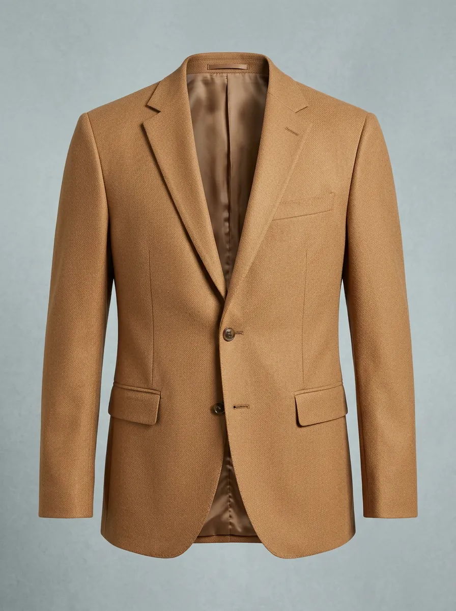 Men's Classic Business Camel Wool Blend Blazer Jacket