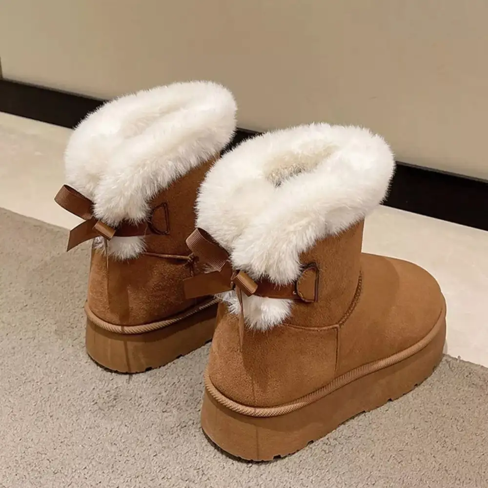 Refined Round Toe Fuzzy Boots