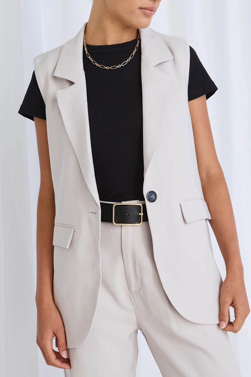 White Sleeveless Tailored Vest