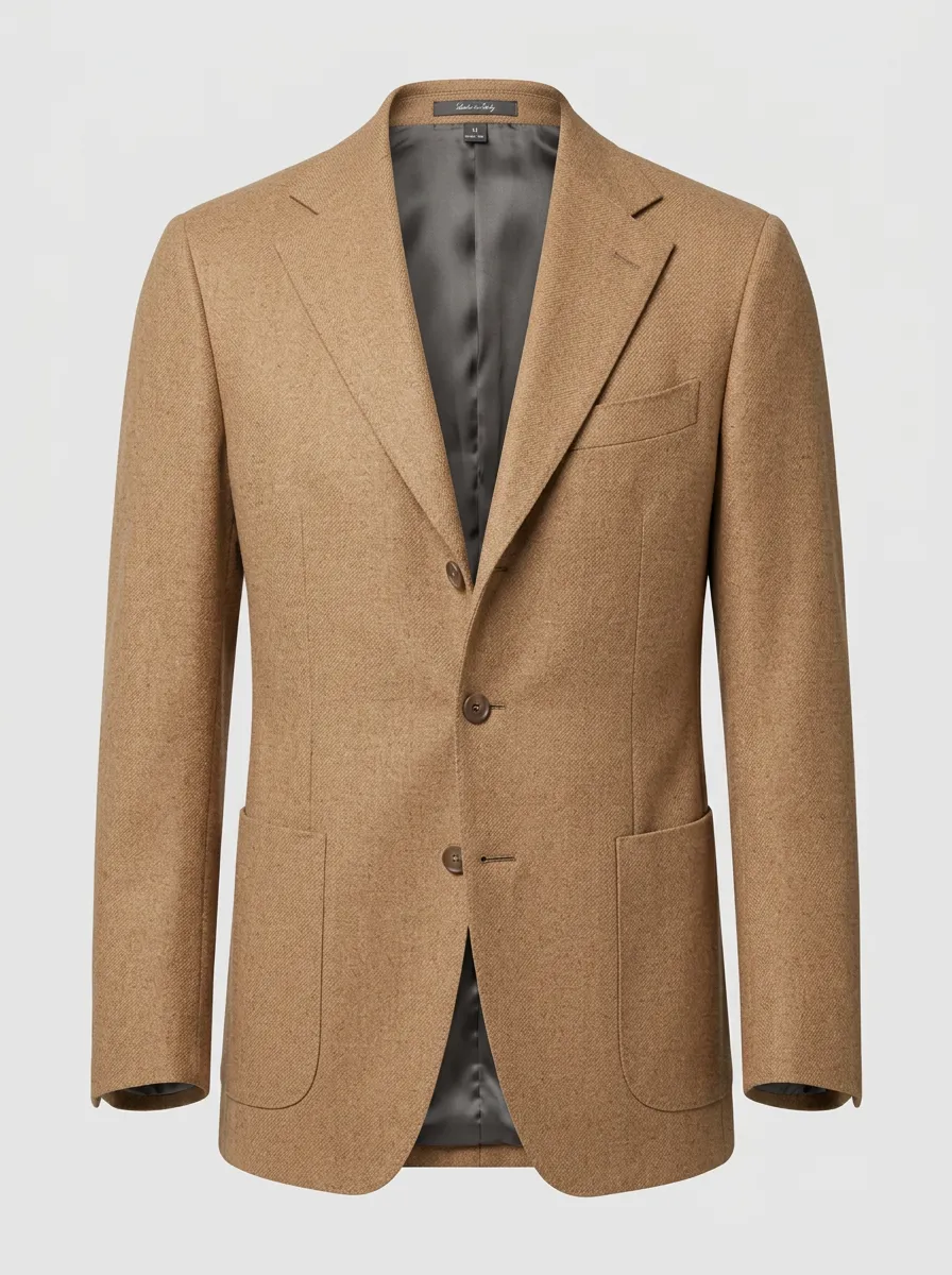 Men's Classic Business Camel Wool Blend Solid Blazer Jacket