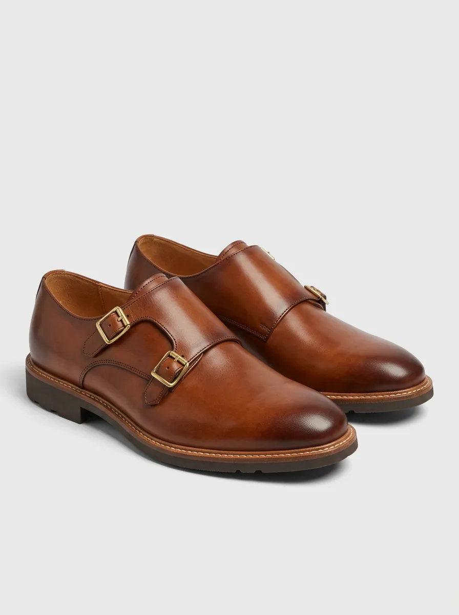 Men's Contemporary Classic Business Leather Double Monk Strap Shoes
