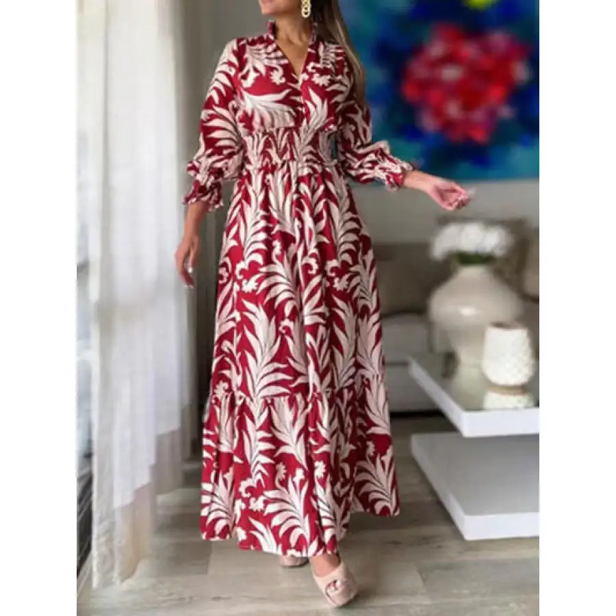 Printed Flounce Sleeve Maxi Dress
