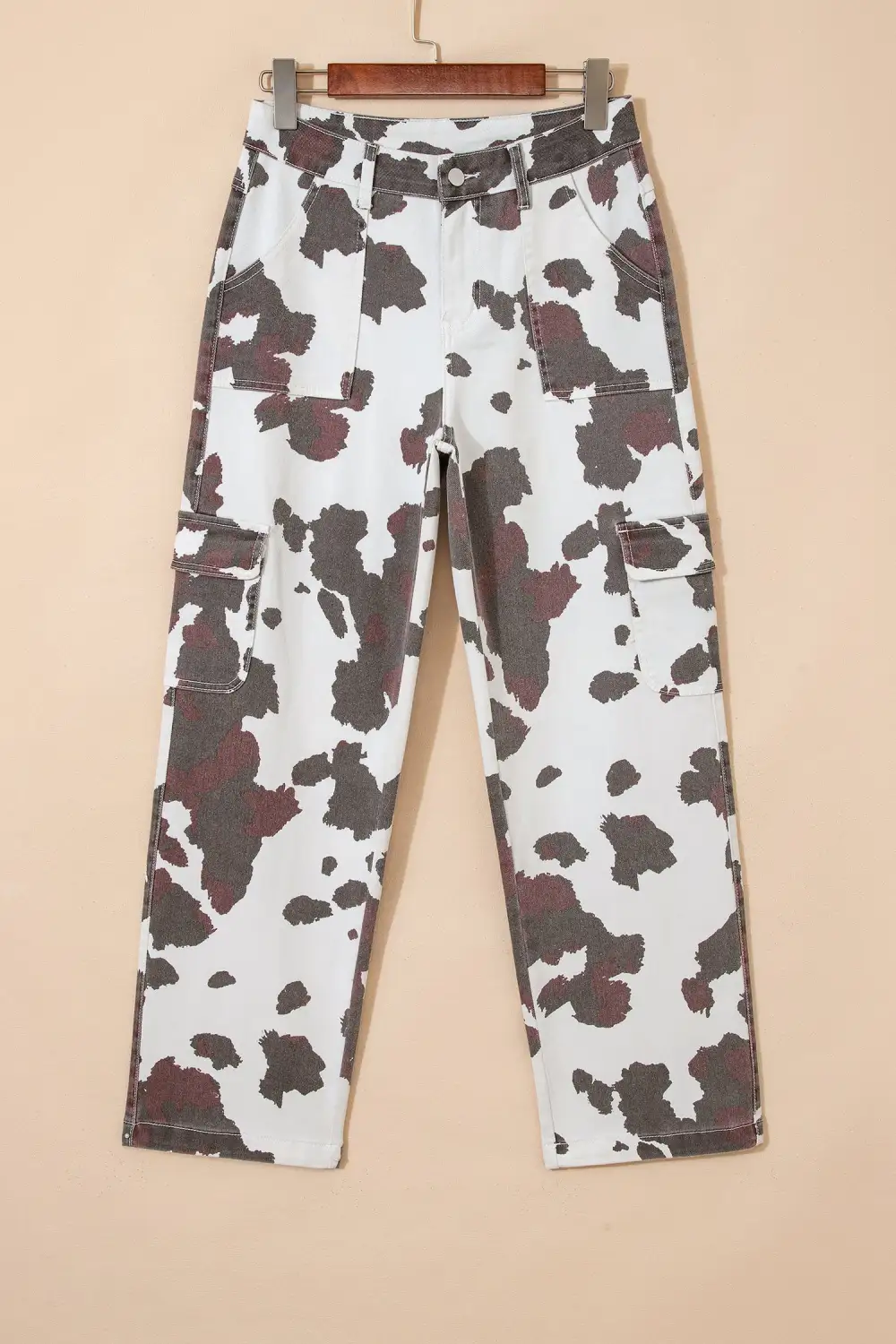 Women's Cow Spots Printed Multi Pocketed Jeans