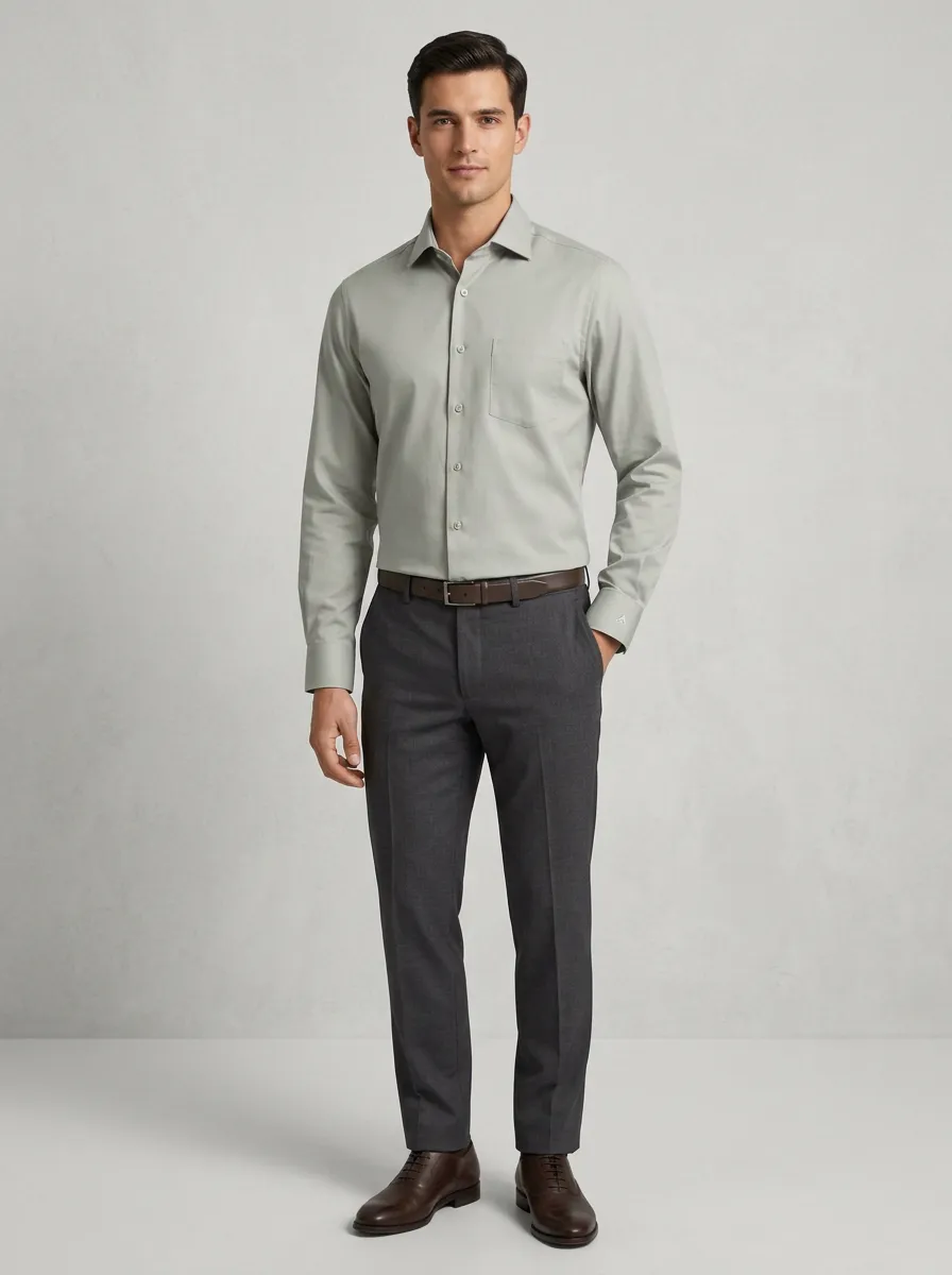Men's Non-Iron Cotton Solid Color Long Sleeve Dress Shirt