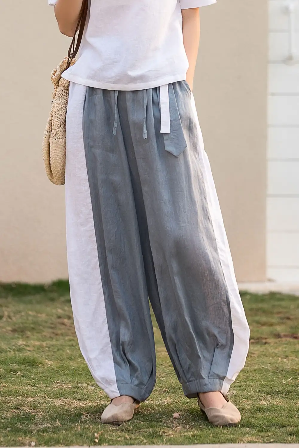 Refined Linen Cropped Elastic Waist Pocketed Trousers