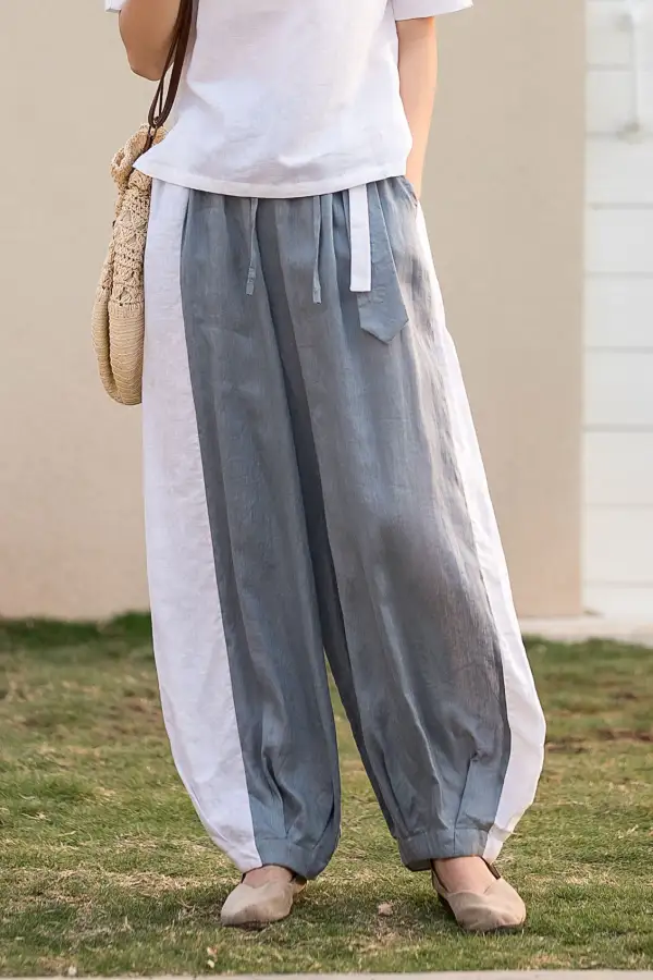 Refined Linen Cropped Elastic Waist Pocketed Trousers
