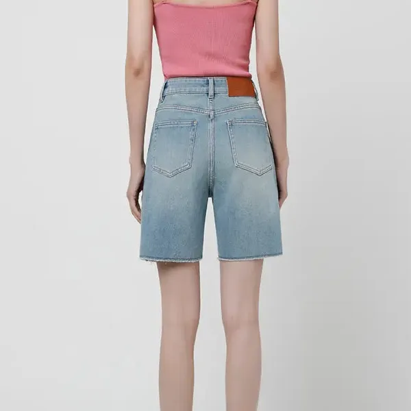 High-Waist Stretch Denim Shorts