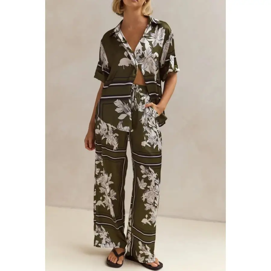 Modern Printed Button Up Shirt and Pants Set