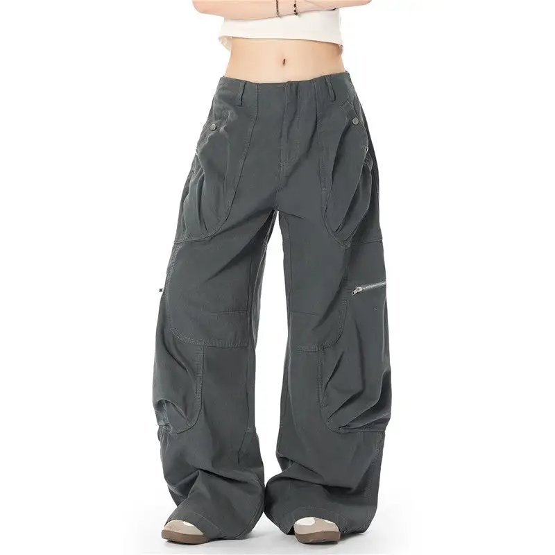 Women's Wide Leg Pleated Pocket Cargo Pants