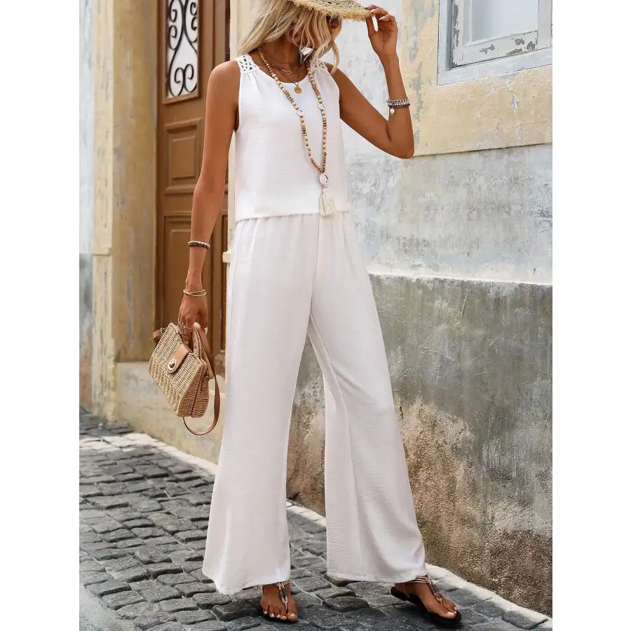 Relaxed Round Neck Tank and Wide Leg Pants Set