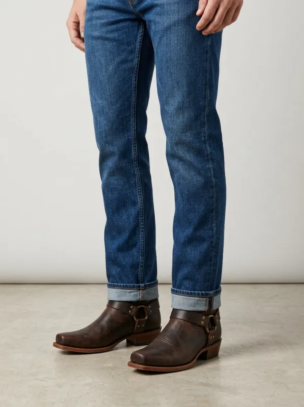 Men's Heritage Western Brown Leather Harness Printed Boots