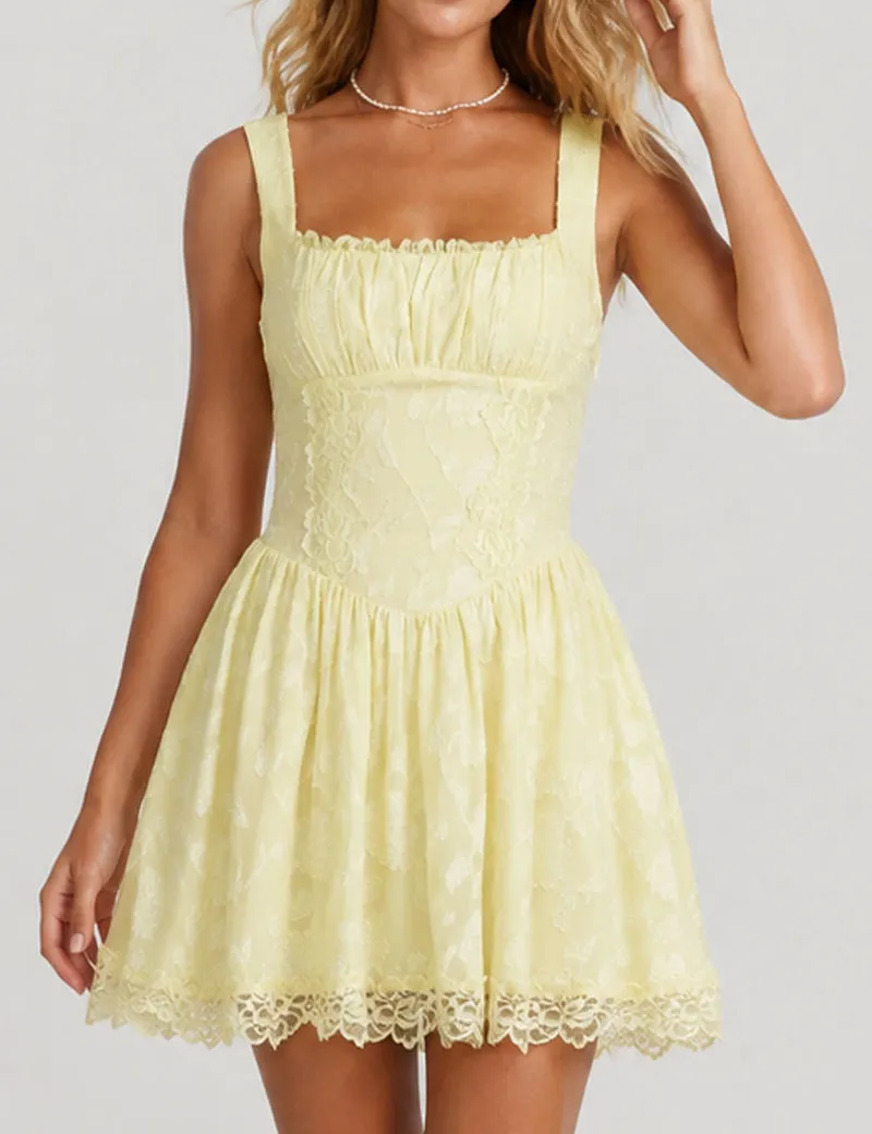 Lace Square Neck Sleeveless Mini Dress