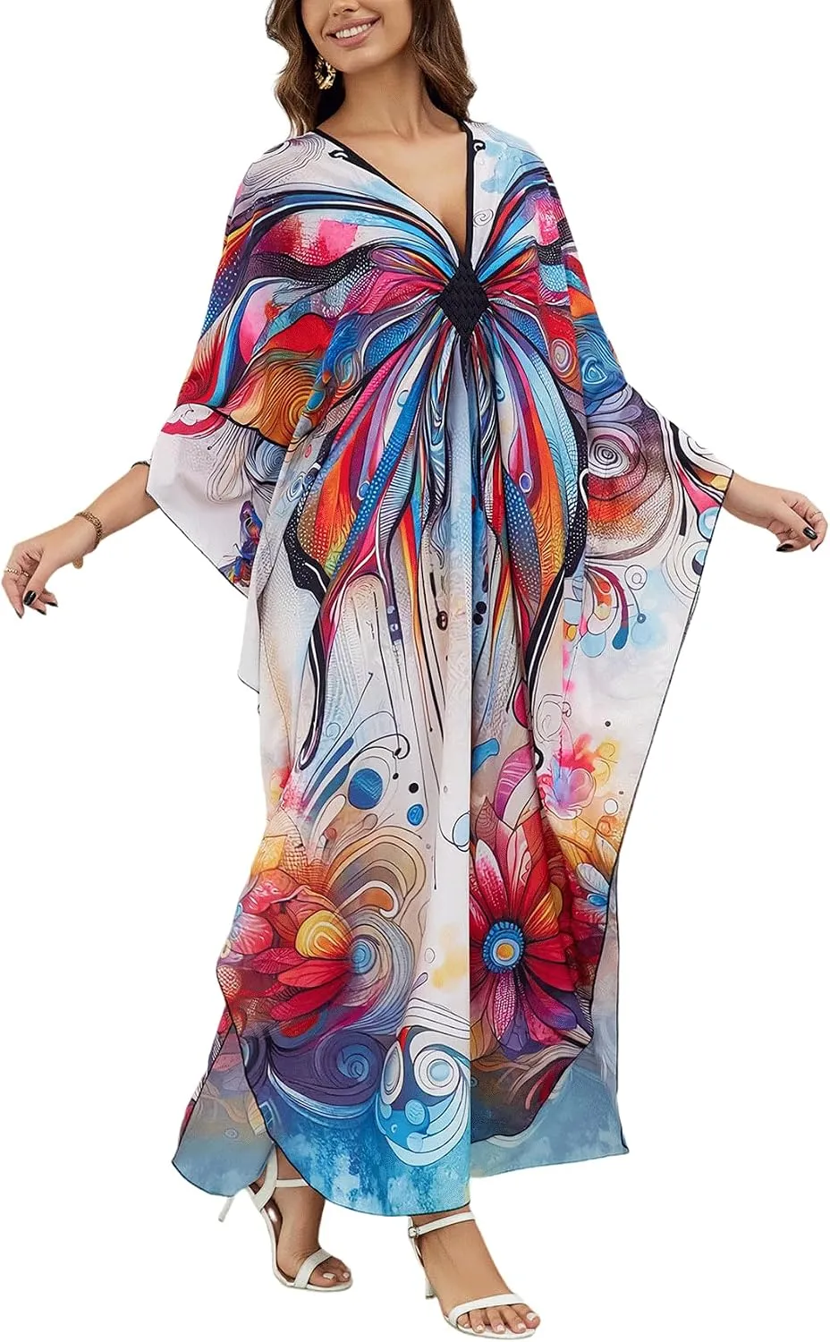 KECVOT Kaftan Dresses for Women Plus Size Batwing Sleeve Caftans Long Bathing Suit Cover Up Maxi Beach Dress Loungewear