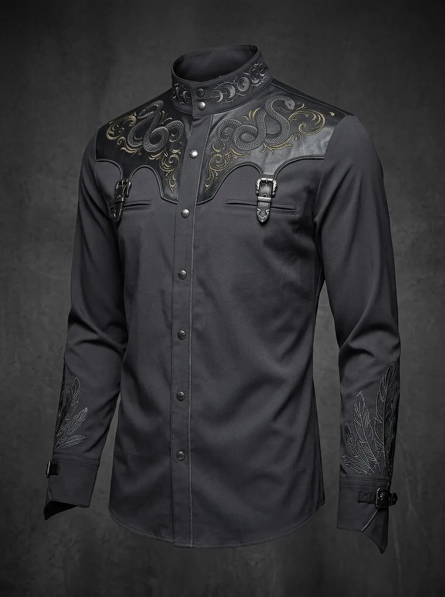 Moonlit Snake Buckle Punk Look Men's Gothic Shirt