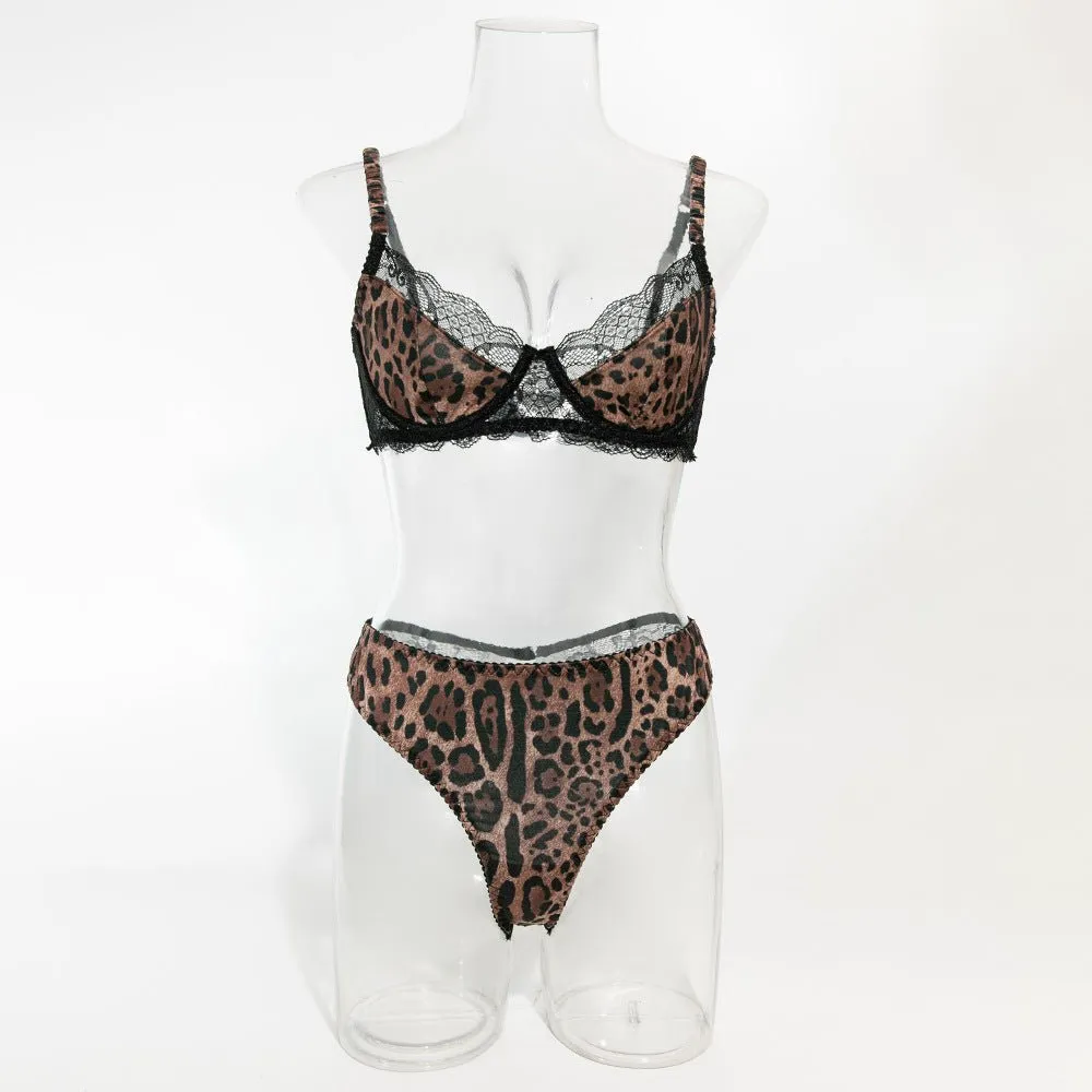 Leopard Lace Underwire Bra And Panty Set