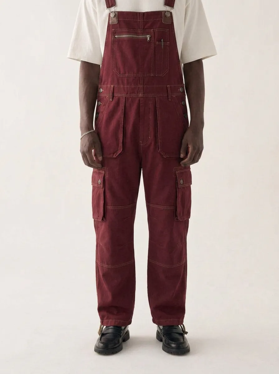 Men's Casual Utility Green Cargo Bib Overalls