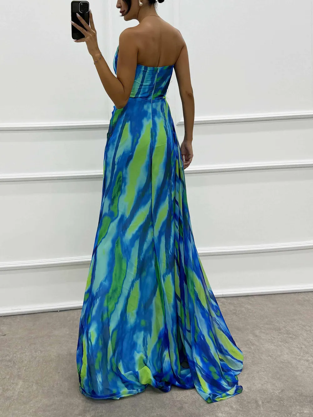Painted Floral Print Feather Maxi Dress