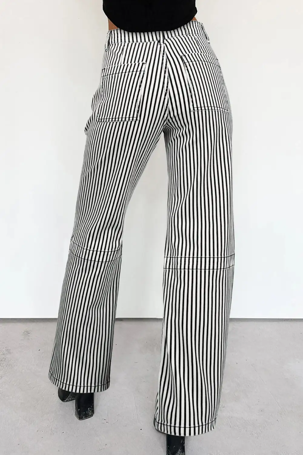 Women's Stripe Patch Pocket High Waist Shift Denim Jeans