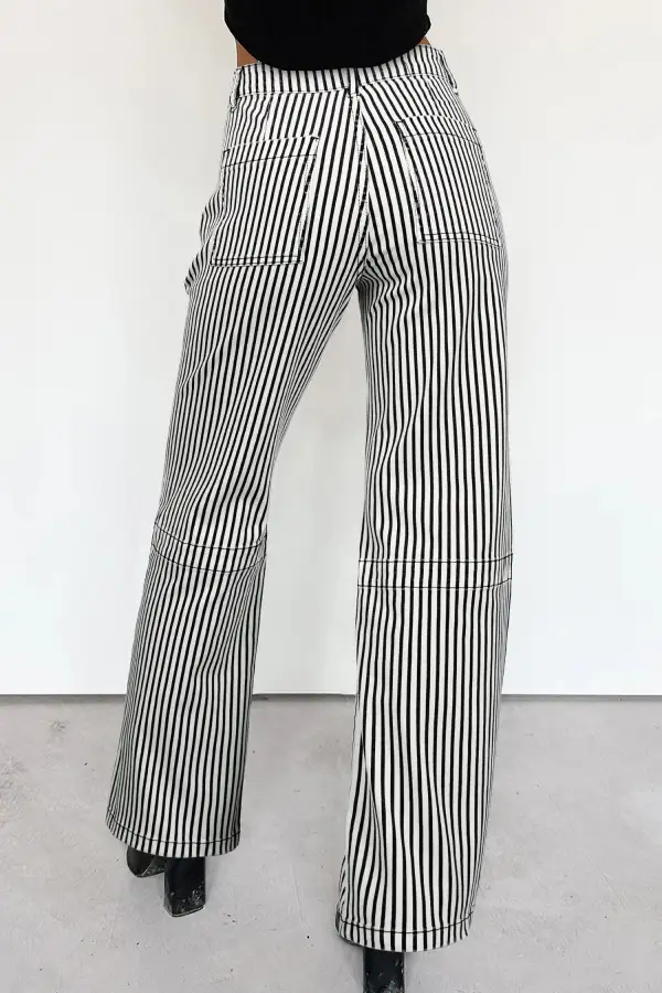 Women's Stripe Patch Pocket High Waist Shift Denim Jeans