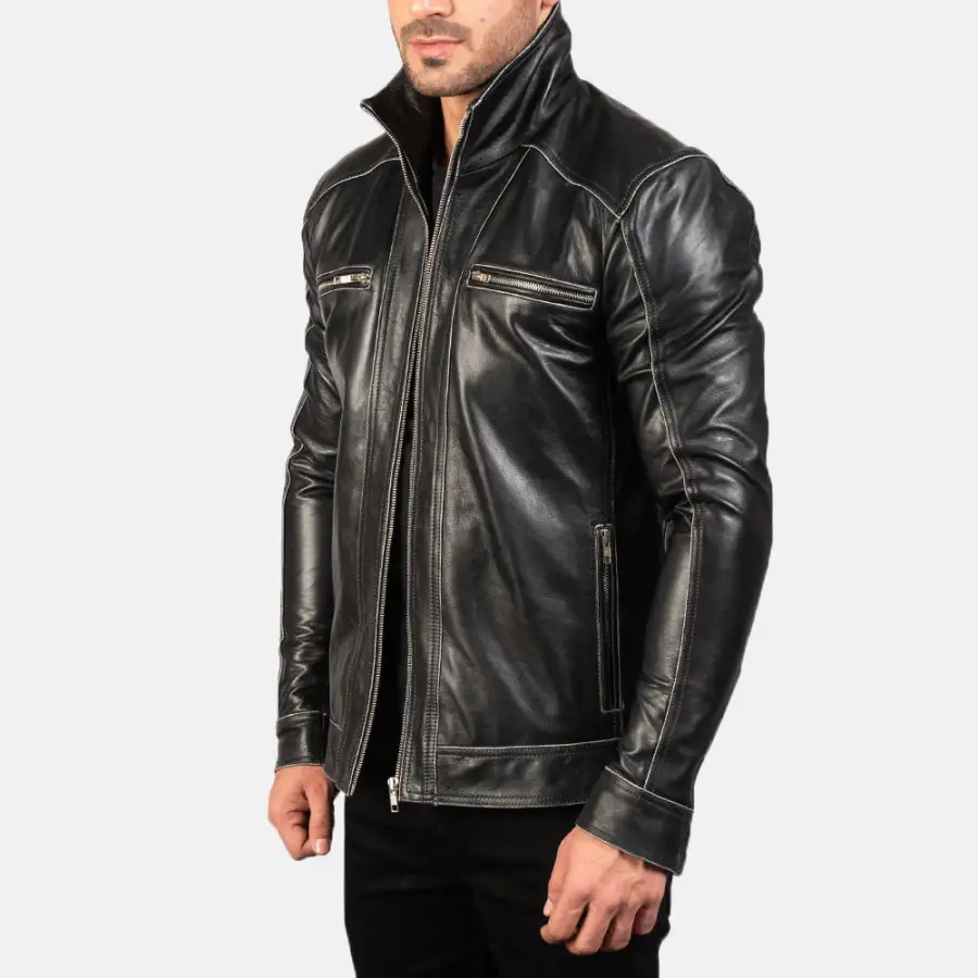Men's Rugged Textured Biker Leather Jacket