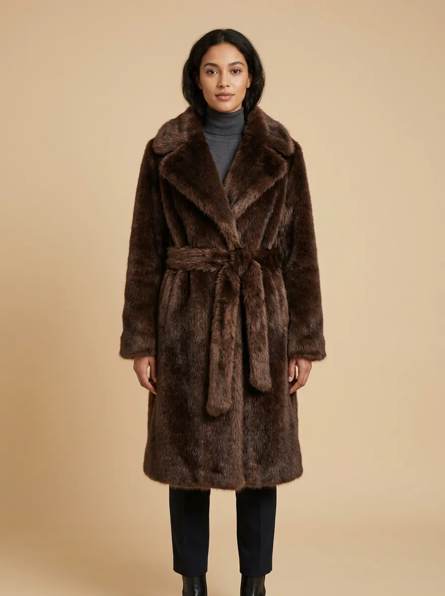 Plush Faux Fur Belted Coat