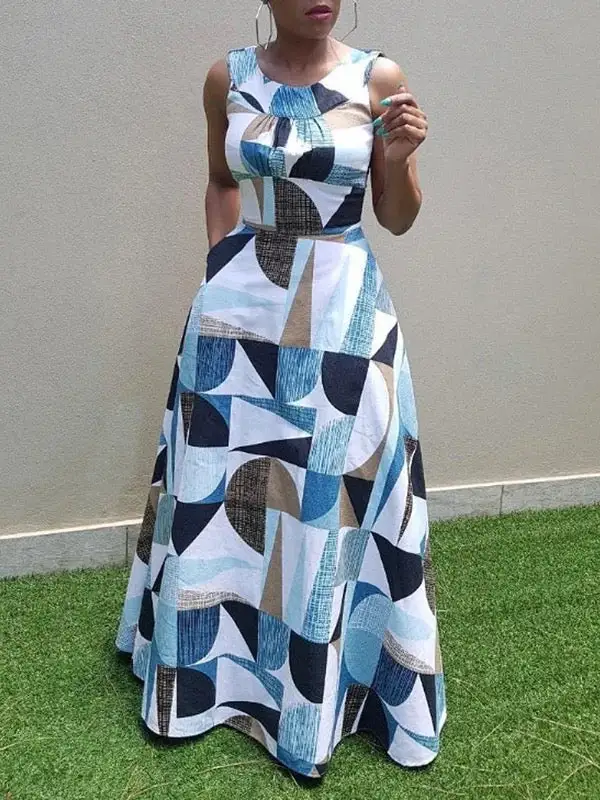 High Round Pleated Neck Maxi Dress