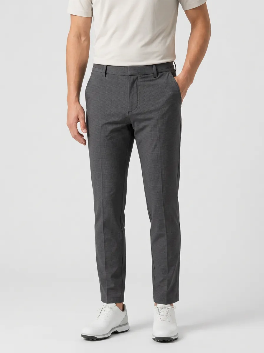 Men's Golf Lover Grey Micro-Check Pattern Printed Trousers